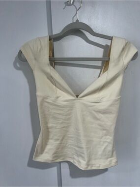 Free People Cream V-Neck Cap Sleeve Camisole